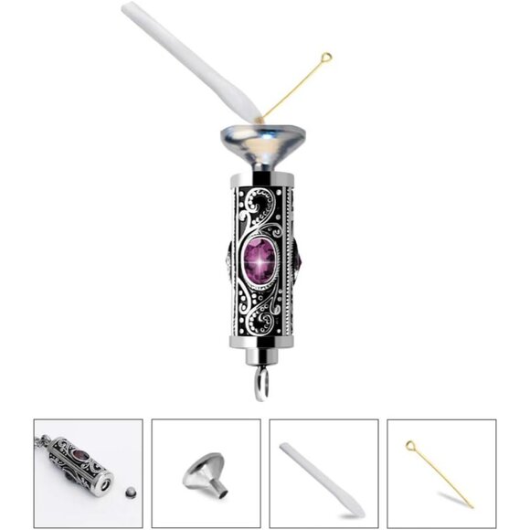 Lightweight Purple Memorial Pendant with Secure Ash Holder - Forever Close - Picture 5 of 7